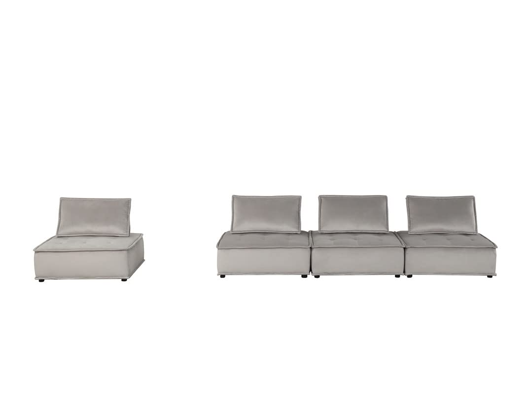 Lilola Home Anna Light Gray Velvet 4 Pc Modular Sofa