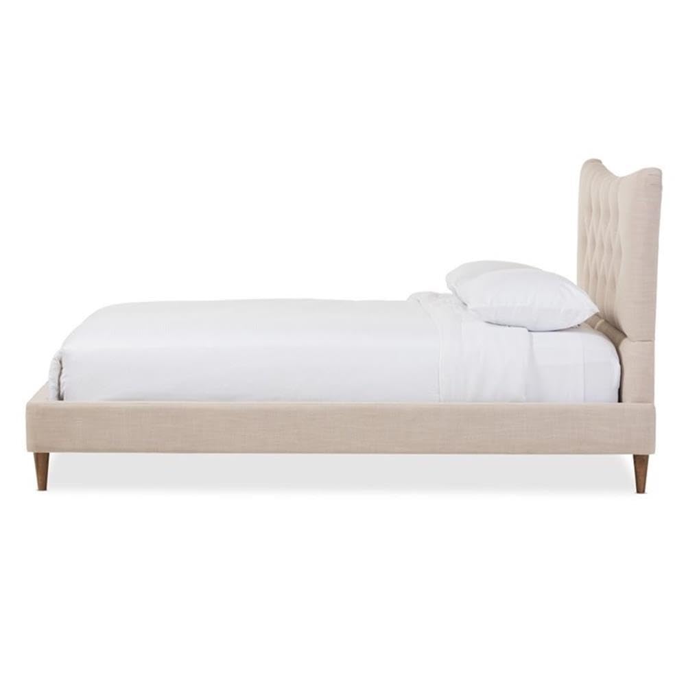 Baxton Studio Hannah Mid-Century Modern Beige Linen Queen Size Platform Bed