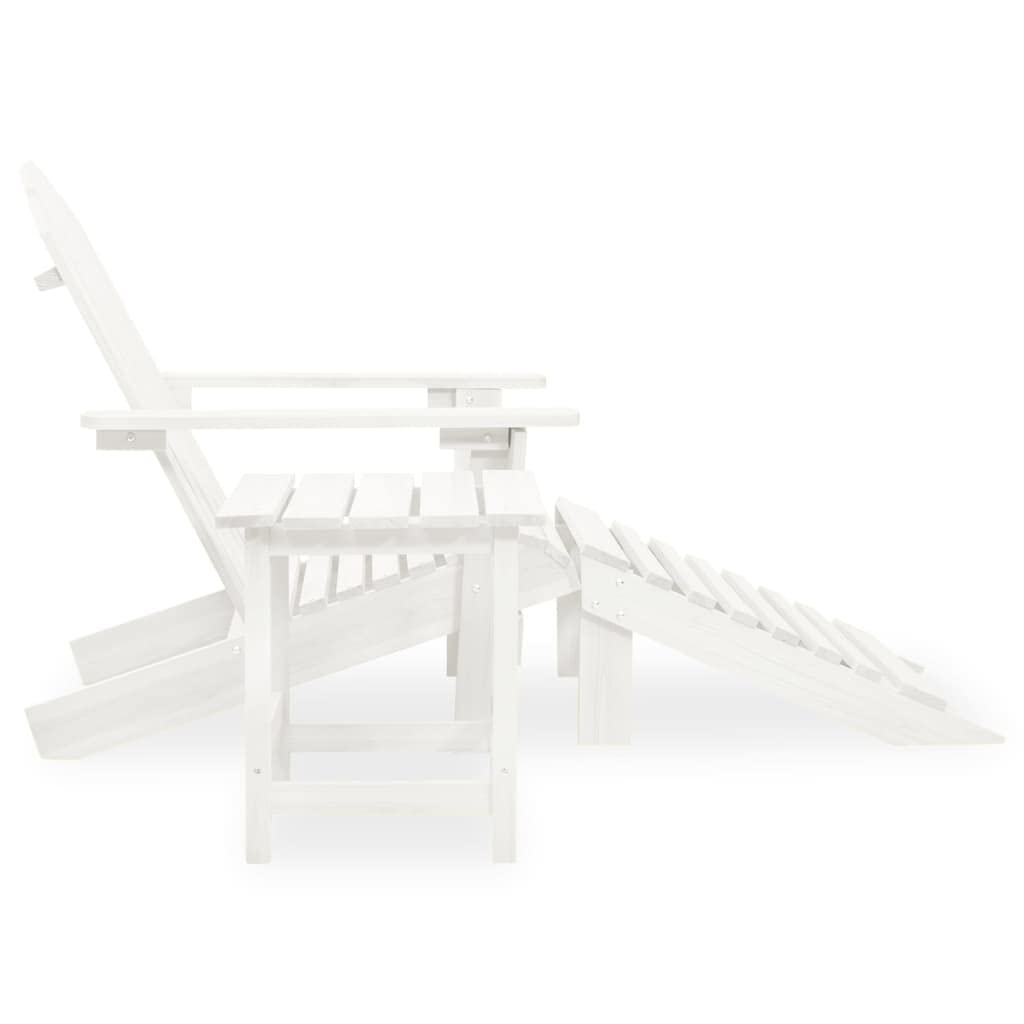 vidaXL Patio Lounge Set - White Adirondack Chair with Detachable Ottoman and Side Table, Solid Fir Wood, Classic Design, Weather Resistant