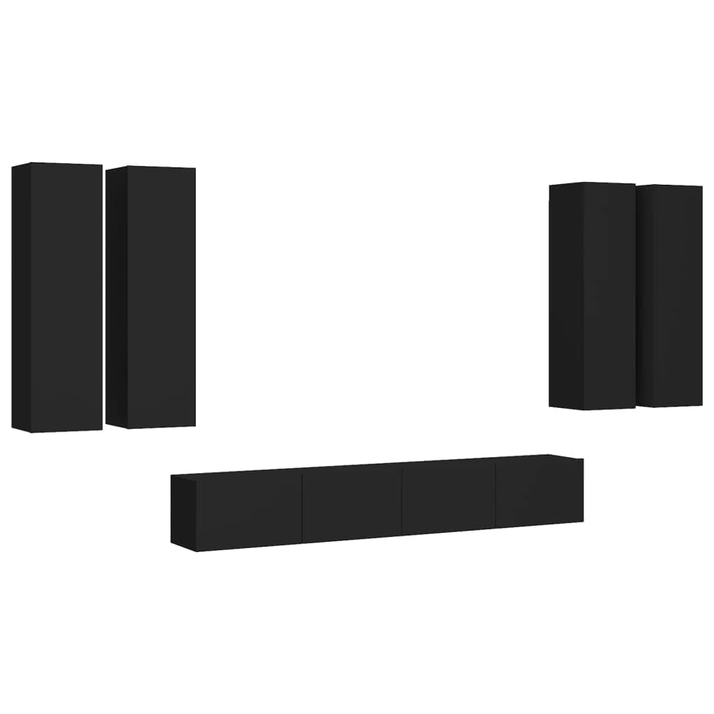 Vidaxl Tv Stand Set 6 Piece Home Living Room Bedroom Furniture Hifi Stereo Cabinet Tv Stand Media Unit Entertainment Center Engineered Wood Black