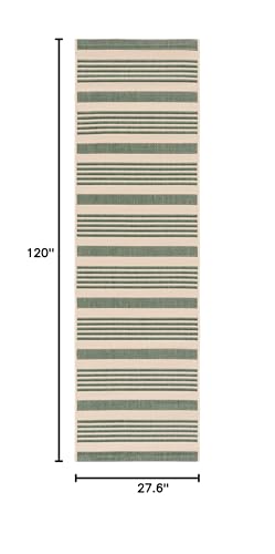 Safavieh Courtyard Collection Runner Rug - 2'3'' X 10', Beige & Dark Green, Stripe Design, Non-Shedding & Easy Care, Indoor/Outd