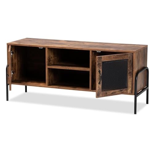 Baxton Studio Valeska Modern Industrial Walnut Brown Finished Wood and Black Metal 2-Door TV Stand