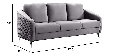Lilola Home Sofia Gray Velvet Modern Chic Sofa Couch