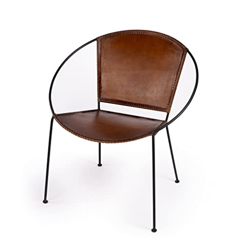 HomeRoots Leather Goat,Iron Frame,Urethane Foam Modern Ring Shape Brown Leather Accent Chair