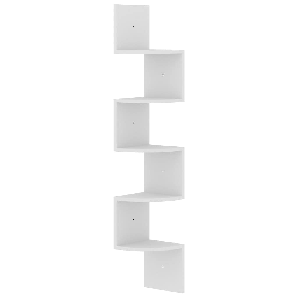 vidaXL White Corner Shelf 7.5&quot;x7.5&quot;x48.4&quot; - Elegant and Sturdy Wall Mount Storage and Display Shelf - Durable Engineered Wood Construction for Living Room Decor