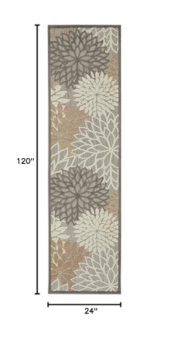 HomeRoots 100% Polypropylene 2’ x 10’ Natural and Gray Indoor Outdoor Runner Rug