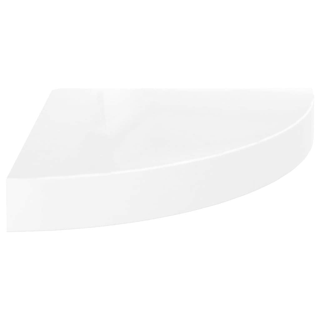 vidaXL High Gloss White Floating Corner Shelf 9.8&quot;x9.8&quot;x1.5&quot; - Durable Honeycomb MDF and Metal Construction, Easy Installation Corner Wall Shelf