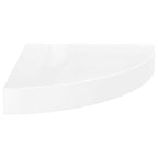 vidaXL High Gloss White Floating Corner Shelf 9.8"x9.8"x1.5" - Durable Honeycomb MDF and Metal Construction, Easy Installation Corner Wall Shelf