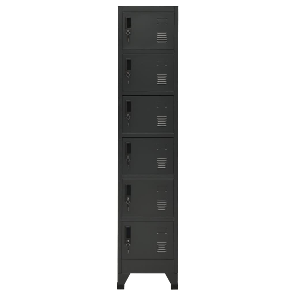 Vidaxl Locker Cabinet Anthracite, Made From Durable & Easy-To-Clean Steel Material, 15&quot;X15.7&quot;X70.9&quot; Size With 6 Lockable And Vented Doors For Schools, Offices And Rooms