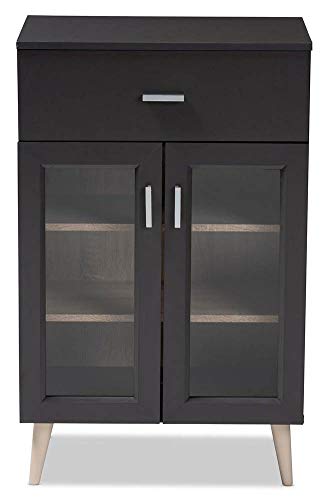 Baxton Studio Jonas Modern and Contemporary Dark Grey and Oak Brown Finished Kitchen Cabinet