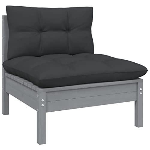 vidaXL Solid Pinewood Patio Lounge Set 8 Piece with Anthracite Cushions Garden Outdoor Lawn Yard Terrace Balcony Wooden Seat Seating Furniture