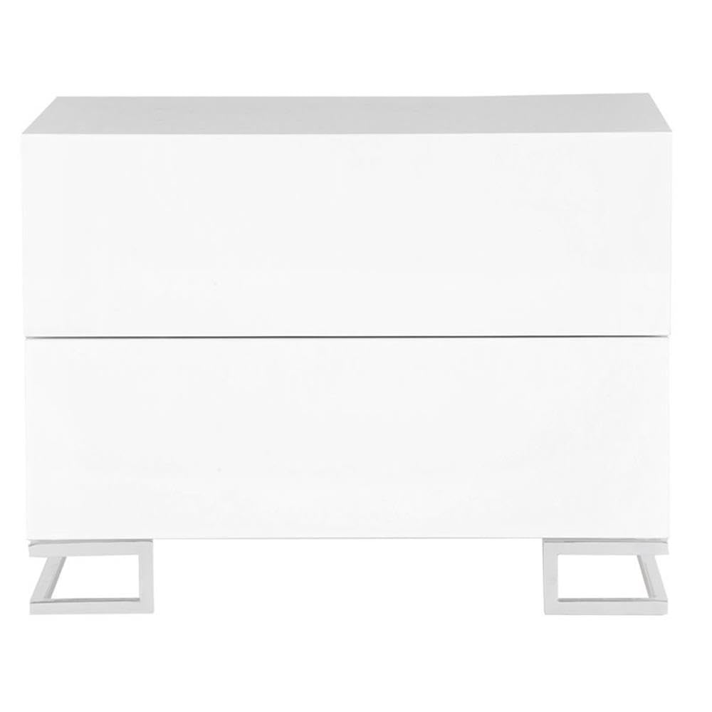 Pangea Home Harper Gloss Lacquer & Polished Steel Metal Night Stand In White