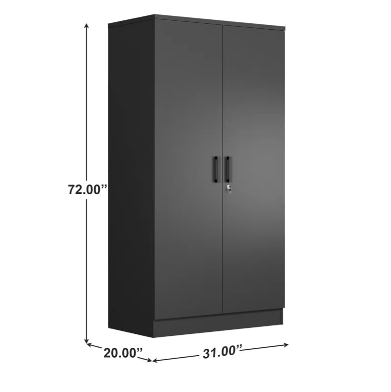 Woodpeckers Furniture And Mattress 2 Doors Wardrobe with Shelves (Black)