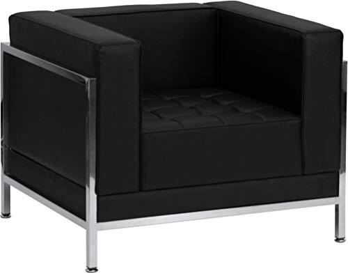 Flash Furniture HERCULES Imagination Series Black LeatherSoft 3 Piece Sofa Set with Stainless Steel Legs
