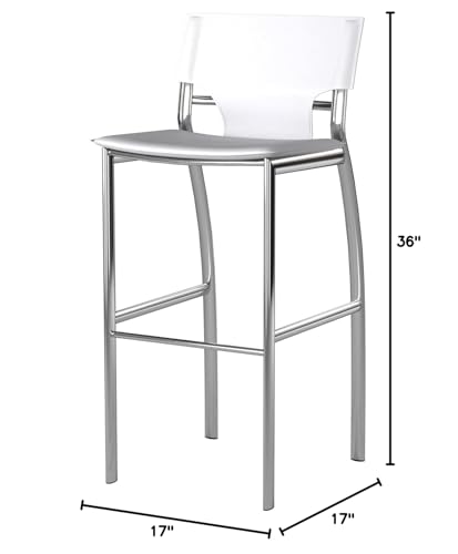 Neos Modern Furniture Set of 2 Regenerated Leather Bar Stool with Chrome Legs and 26" Seat Height, White