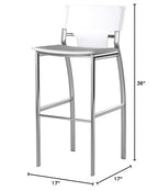 Neos Modern Furniture Set of 2 Regenerated Leather Bar Stool with Chrome Legs and 26" Seat Height, White
