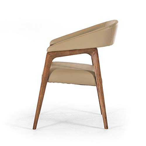 HomeRoots Taupe & Walnut Wood, Leatherette 31&quot; Taupe Leatherette and Walnut Wood Dining Chair