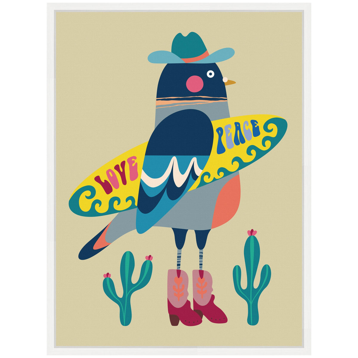 Sylvie Surfer Pigeon Framed Canvas by Rachel Lee