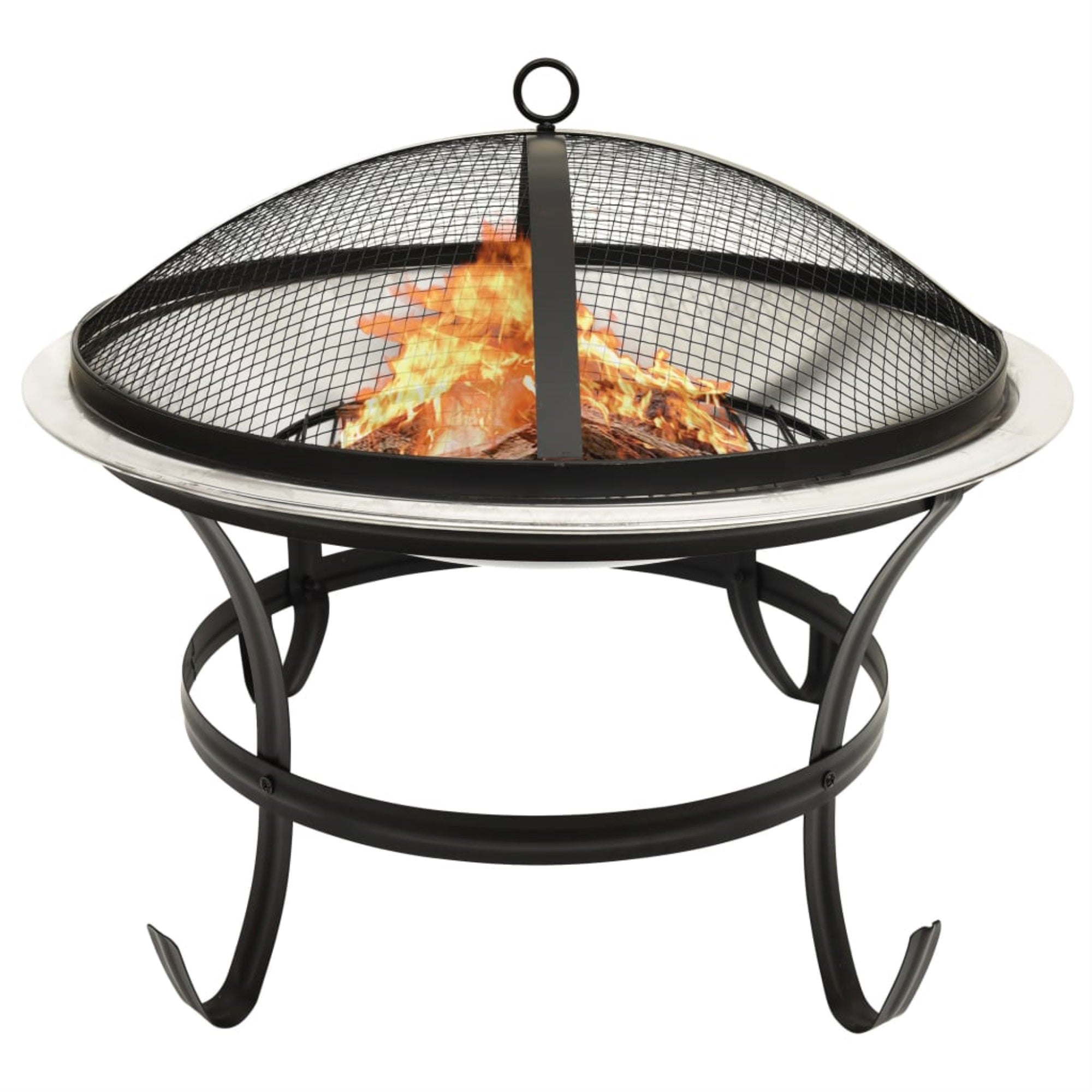 vidaXL 2-in-1 Fire Pit and BBQ with Poker 22''x22''x19.3'' Stainless Steel