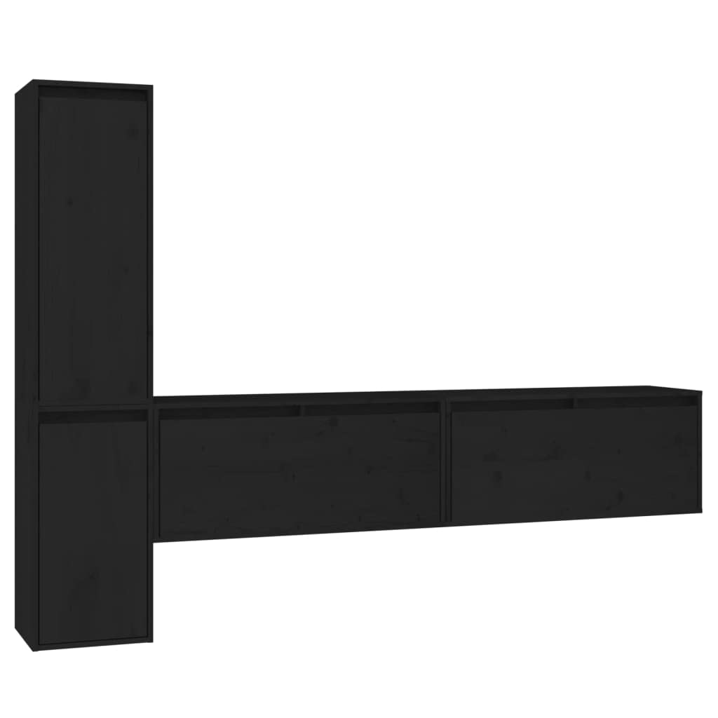 Vidaxl Tv Stand 4 Pcs Home Living Room Entertainment Center Hifi Cabinet Tv Stand Wall Mounted Shelf Unit Furniture Solid Wood Pine Black