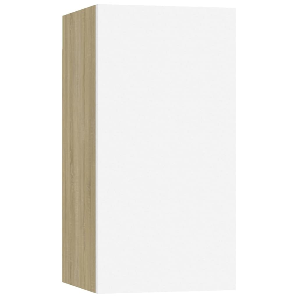 vidaXL TV Stand 4 Pcs, TV Stand for Living Room, Sideboard for Bedroom, TV Console Media Unit Cupboard, Modern, White and Oak Engineered Wood