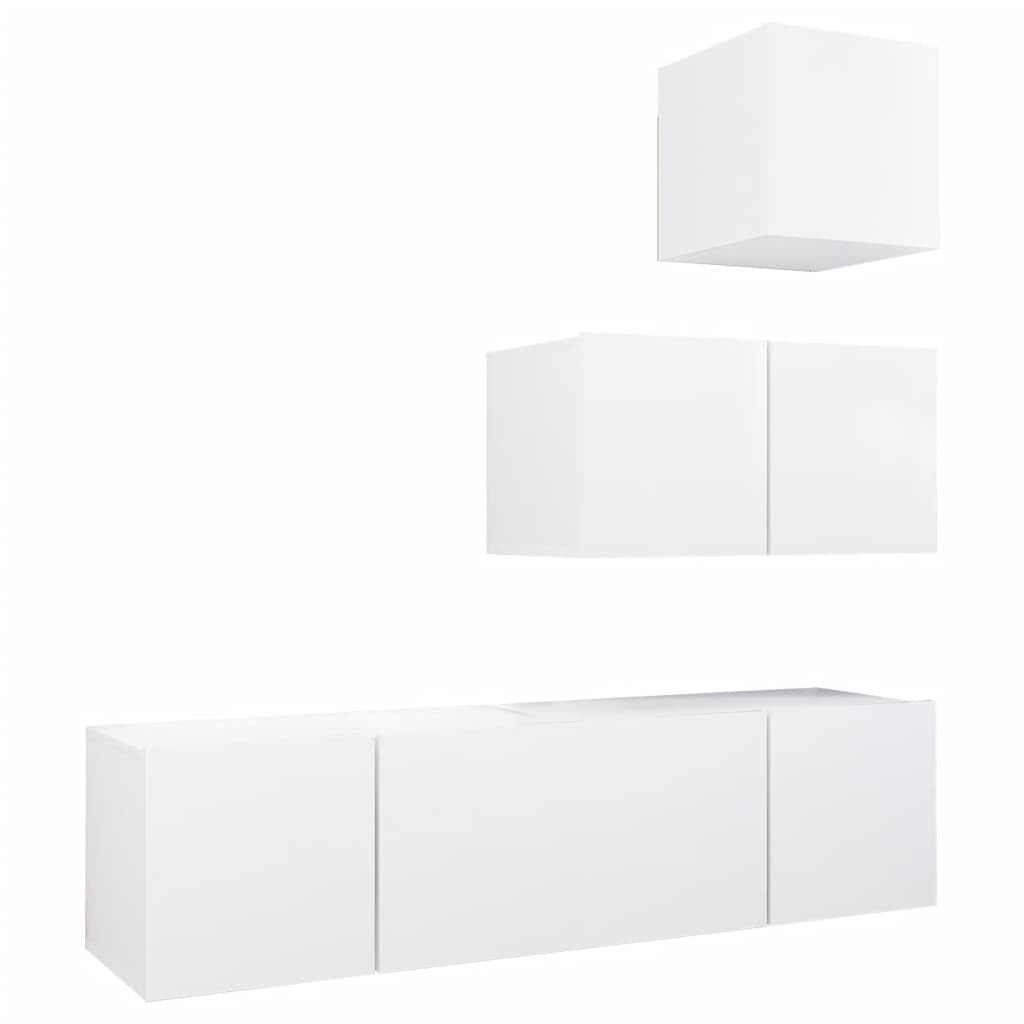 vidaXL TV Cabinet Set 4 Piece Home Indoor Living Room Hanging Wall-Mounted Stereo Plasma HiFi Cabinet TV Unit Furniture White Engineered Wood