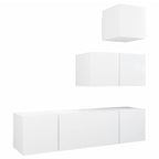 vidaXL TV Cabinet Set 4 Piece Home Indoor Living Room Hanging Wall-Mounted Stereo Plasma HiFi Cabinet TV Unit Furniture White Engineered Wood