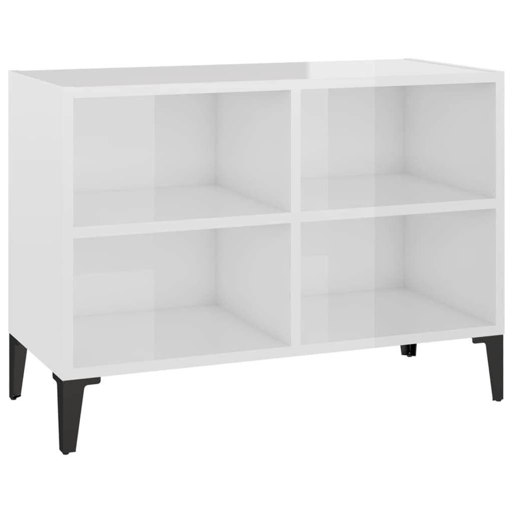 vidaXL TV Cabinet with Metal Legs High Gloss White 27.4&quot;x12&quot;x20&quot;