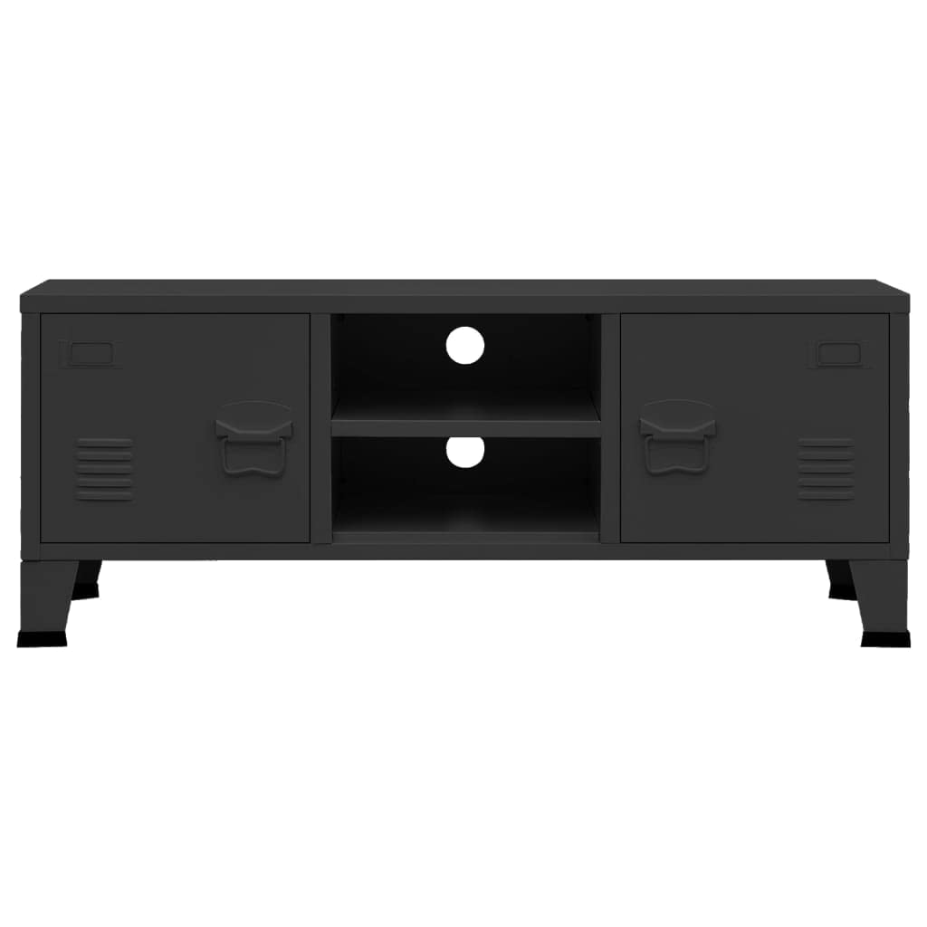 vidaXL Sturdy Metal TV Stand with Storage and Cable Management, Industrial Style Black TV Unit