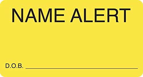 Tabbies Attention Labels - Name Alert D.O.B._, Fluorescent Chartreuse, Alerts Medical Healthcare Information, 3-1/4'W X 1-3/4'