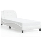 vidaXL Twin Faux Leather Bed Frame with Headboard, Plywood Slats, 39.4"x74.8", White