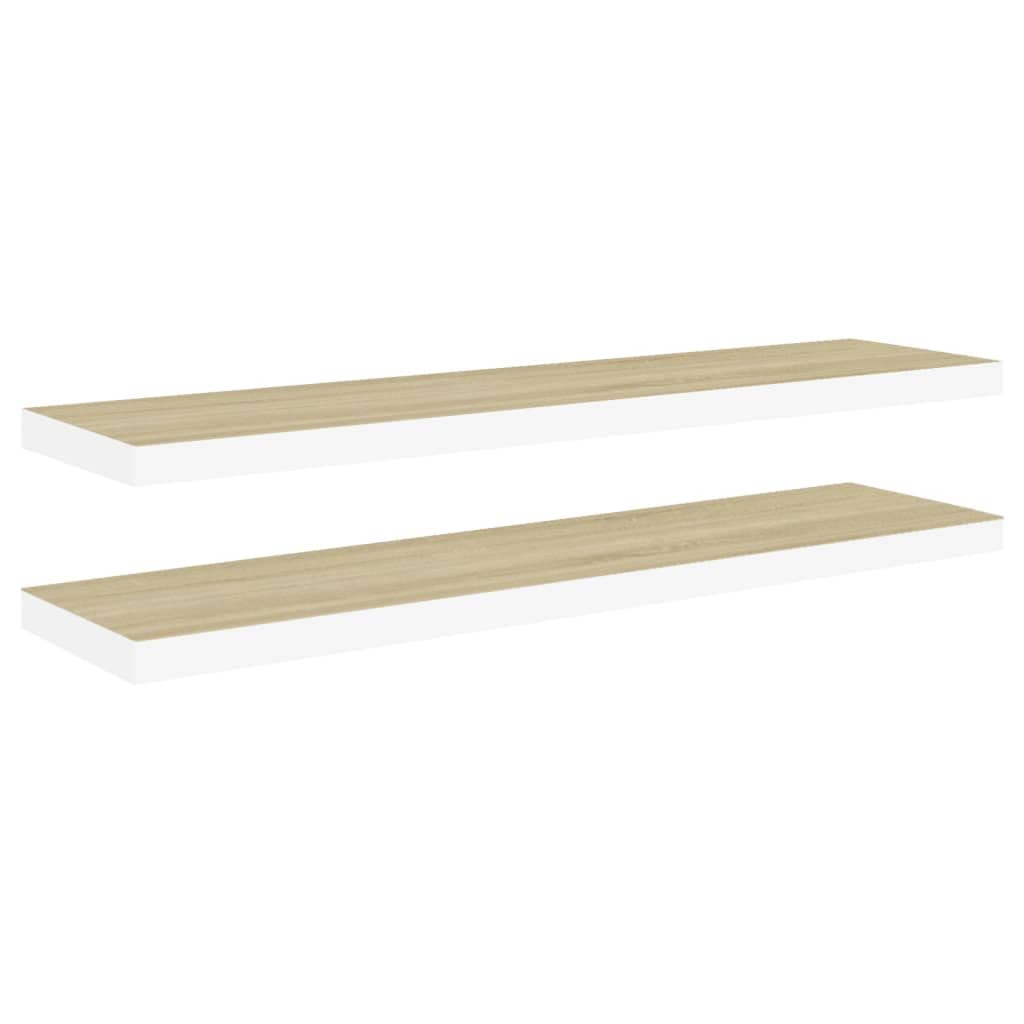 vidaXL Modern floating wall shelves in Oak and White - Indoor Style honeycomb MDF display shelf pair - 35.4&quot;x9.3&quot;x1.5&quot;
