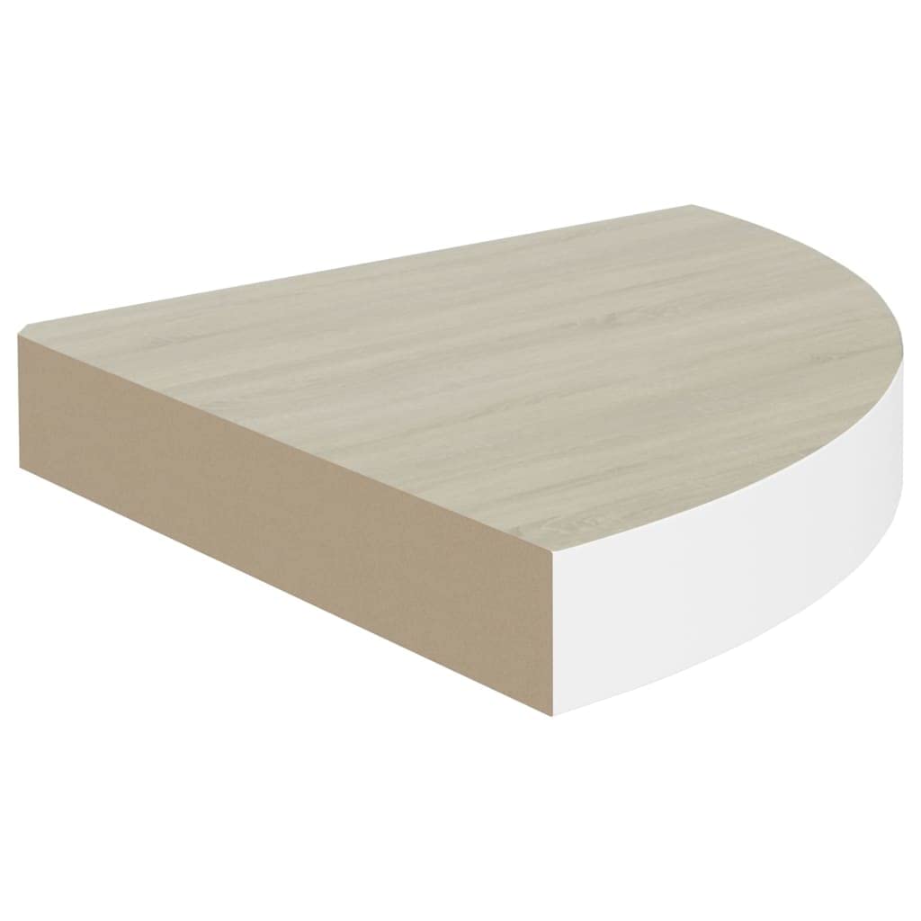 vidaXL Wall Corner Shelf - Oak and White, 13.7"x13.7"x1.4", Invisible Mounting System, Durable Honeycomb MDF and Metal Construction, Suitable for Any Decor