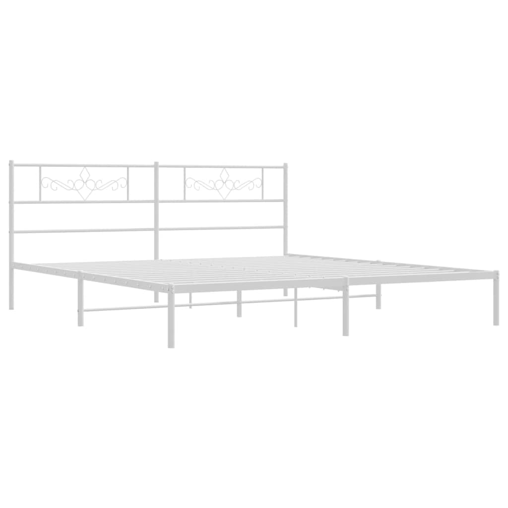 vidaXL 12 Inch Modern White King Size Bed Frame with Headboard, Sturdy Metal Platform Bed Frame & Slats, Extra Under Bed Storage, No Box Spring Needed, Without Mattress