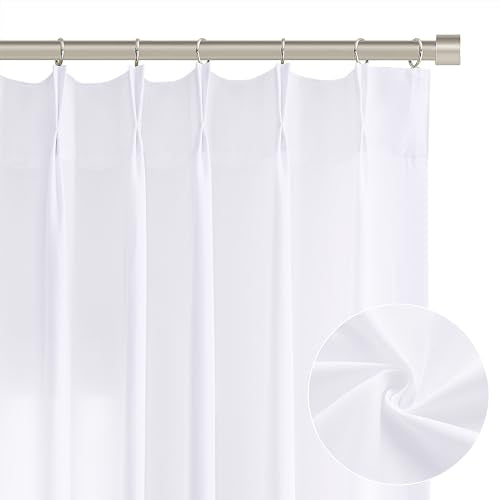 White Pinch Pleated Semi Sheer Curtains 120 Inches Long For Bedroom Living Room Modern Farmhouse Neutral Decor Back Tab Privacy Boho Semi Sheer White Linen Textured Curtain 2 Panels 120 Length