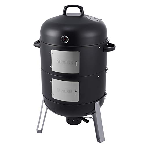 Sunlifer 20.5 Inch Vertical Charcoal Smoker And Grill Combo, Heavy-Duty Bbq Smokers For Outdoor Cooking Camping