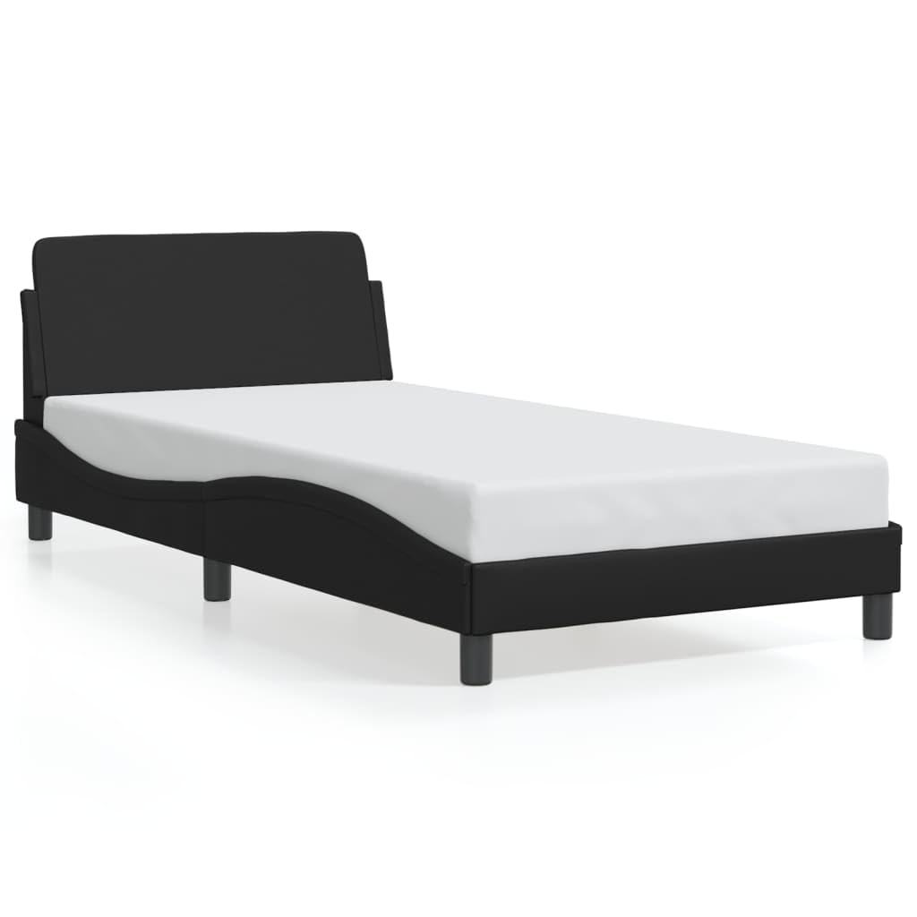 vidaXL Black Faux Leather Single Bed Frame with Wave Design Headboard, Plywood Slats System - Chic and Supportive 39.4"x74.8"