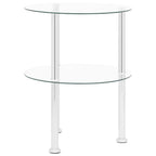 vidaXL Modern 2-Tier Side Table - Versatile and Compact - Transparent, Tempered Glass - Stainless Steel Frame - Round Design - 15".