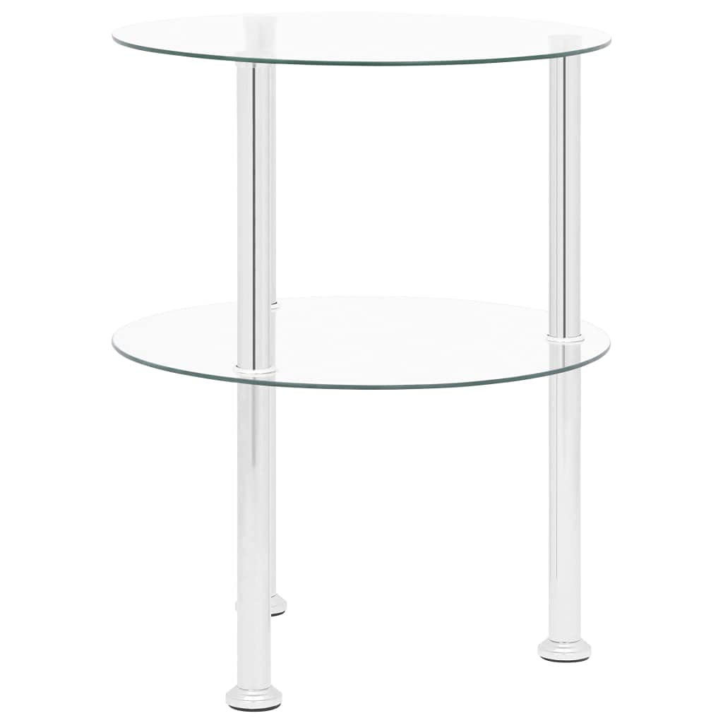 vidaXL Modern 2-Tier Side Table - Versatile and Compact - Transparent, Tempered Glass - Stainless Steel Frame - Round Design - 15".