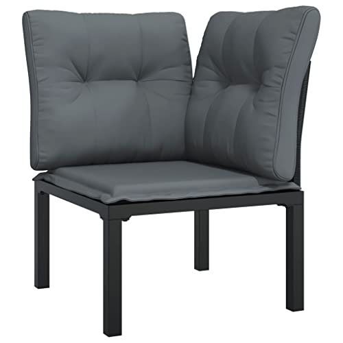 vidaXL Patio Lounge Set 5 Piece, Outdoor Patio Furniture with Coffee Table, Conversation Set with Footstool, Modern Style, Black and Gray Poly Rattan