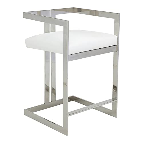 Pangea Home Kenzie 23.6&quot; Stainless Steel Counter Stool In White/Silver