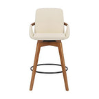HomeRoots 26' Luxurious Cream and Walnut Faux Leather Swivel Bar Stool