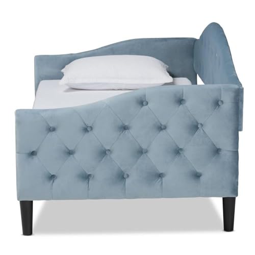 Baxton Studio Benjamin Modern and Contemporary Light Blue Velvet Fabric Upholstered and Dark Brown Finished Wood Twin Size Daybed