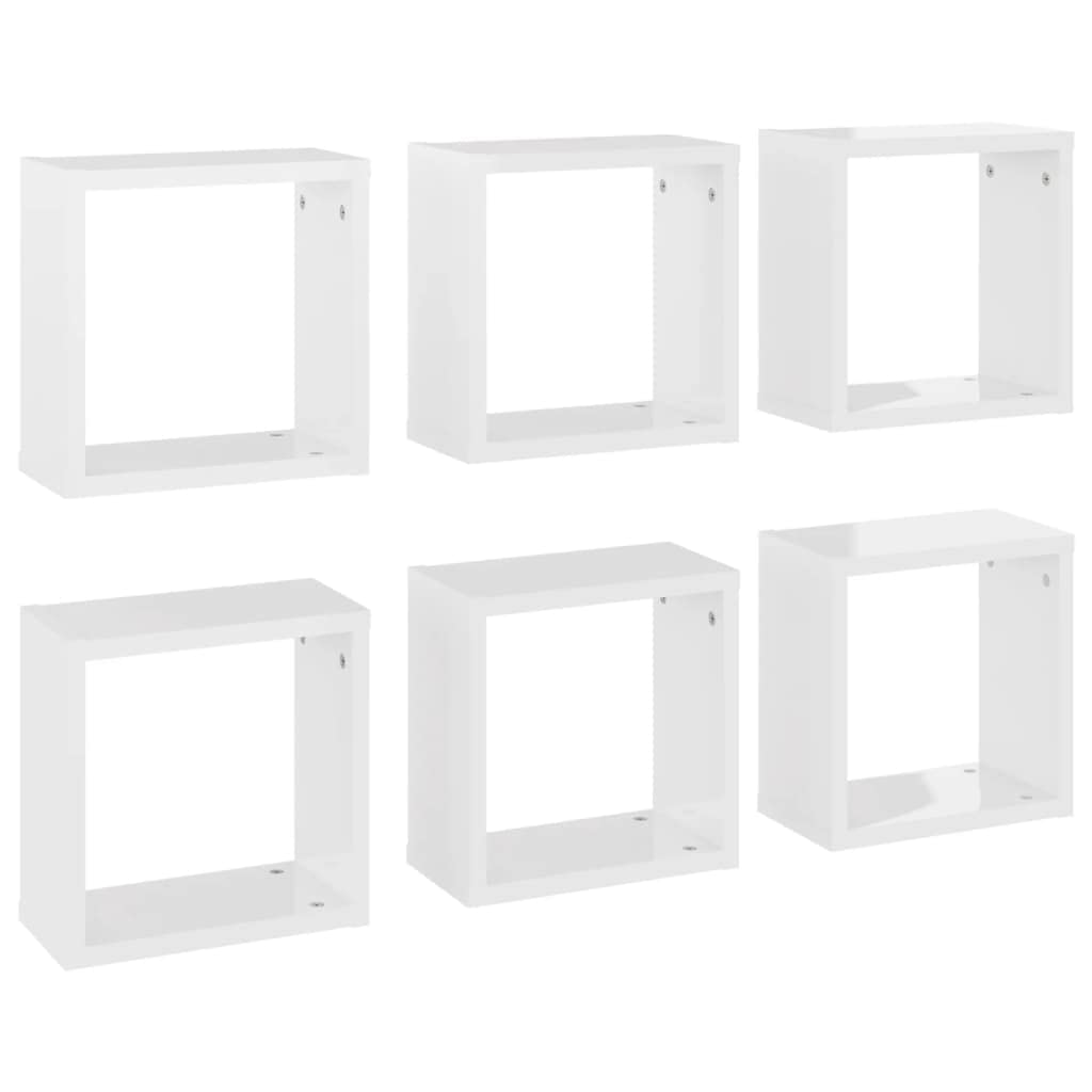 vidaXL Wall Cube Shelves 6 pcs High Gloss White 11.8"x5.9"x11.8"