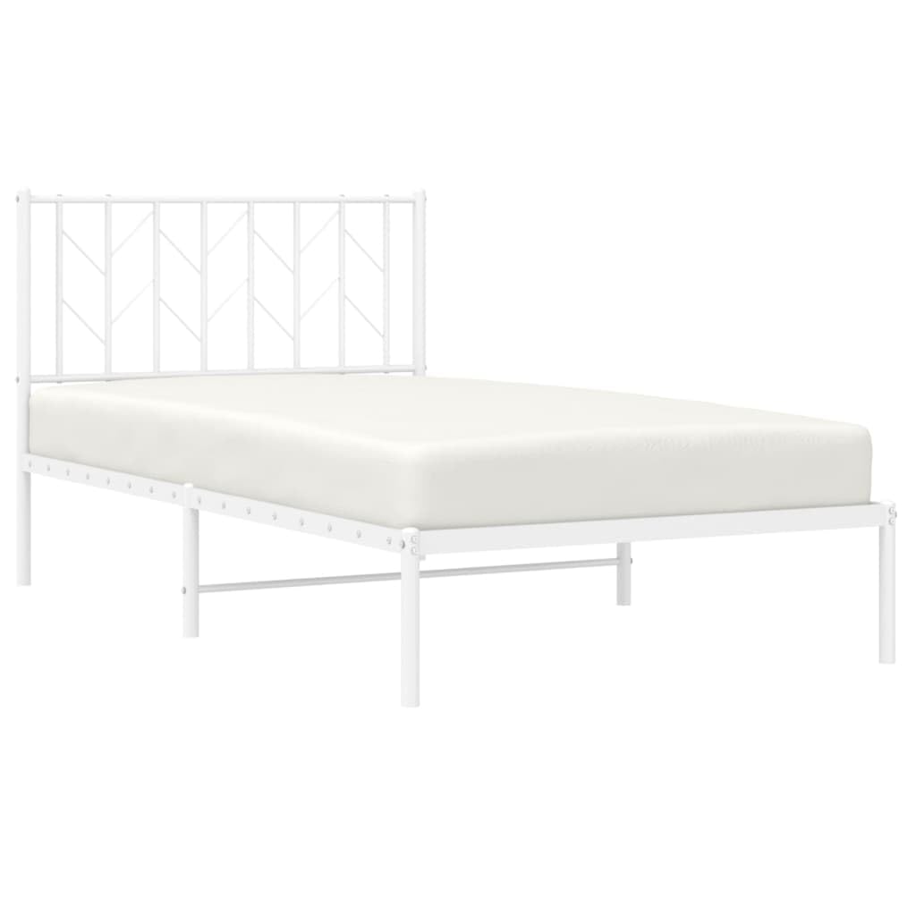 vidaXL Robust Steel Bed Frame with Headboard and Extra Storage Space - Full Size Classic White Mattress Foundation