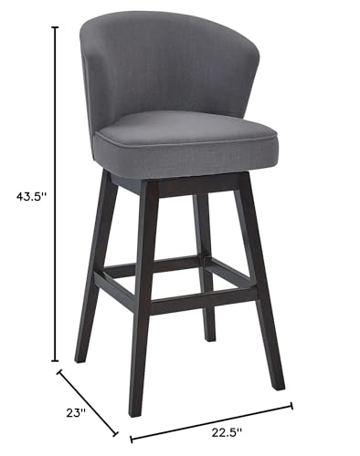 HomeRoots Gray Wood, Foam, Fabric, Metal Turnplate/Kickplate 30' Grey Espresso Wood Fabric Swivel Bar Stool