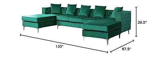 Lilola Home Ryan Green Velvet Double Chaise Sectional Sofa - Thumbnail 3