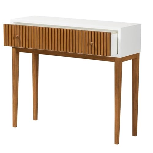 Baxton Studio Odile Mid-Century Modern Two-Tone Natural Brown and White Bayur Wood 1-Drawer Console Table Natural Brown/White/bayur Wood