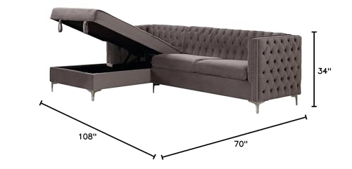 Acme Sullivan Sectional Sofa in Gray Velvet