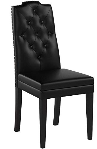 Baxton Studio Dylin Dining Chair and Dining Chair Black Faux Leather Button-Tufted Nail heads Trim Dining Chair